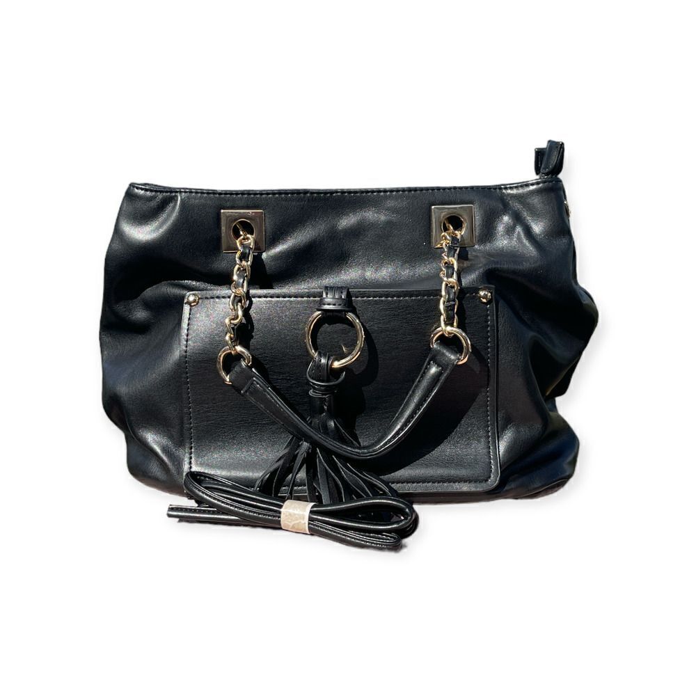 Gussaci Black Polyurethane Hobo Casual Satchel Medium